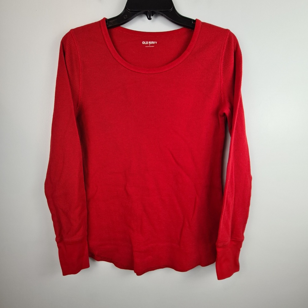 Old Navy Womens Thermal Long Sleeve Waffle Knit Top Robbie Red Small Holiday